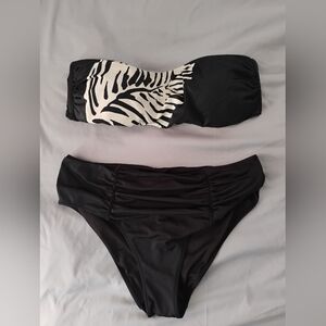 Victoria’s Secret Zebra Bandeau Bikini Set Black White Top L Bottom M Swimwear